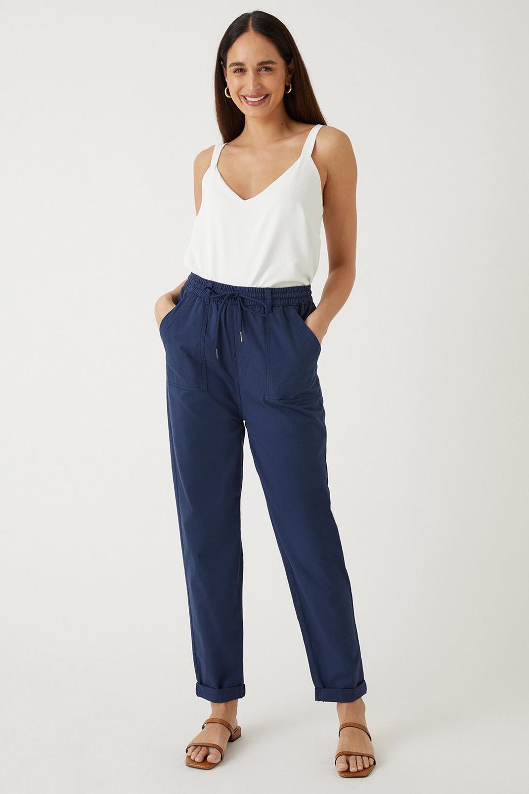 Blue Elasticated Tapered Roll Up Trousers image number 1