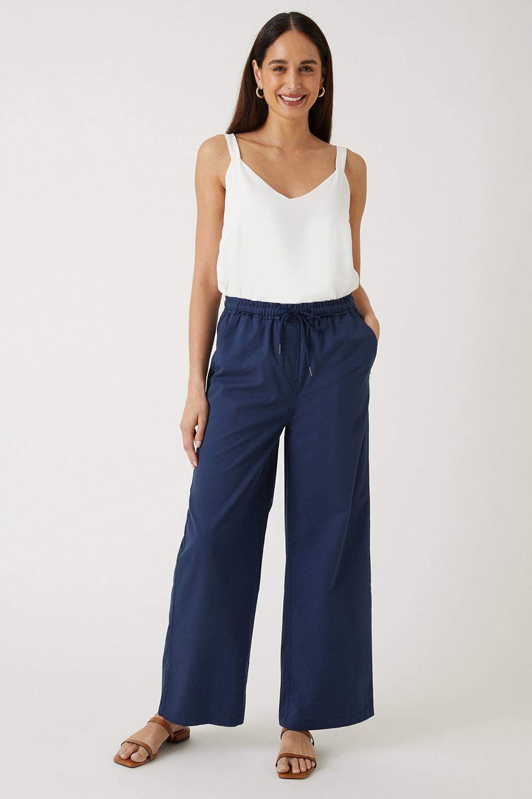 Blue Elasticated Wide Leg Trousers image number 1