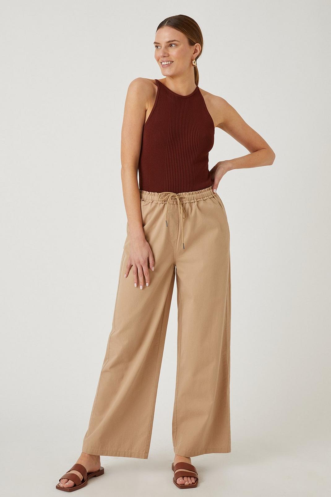 Stone Elasticated Wide Leg Trousers image number 1