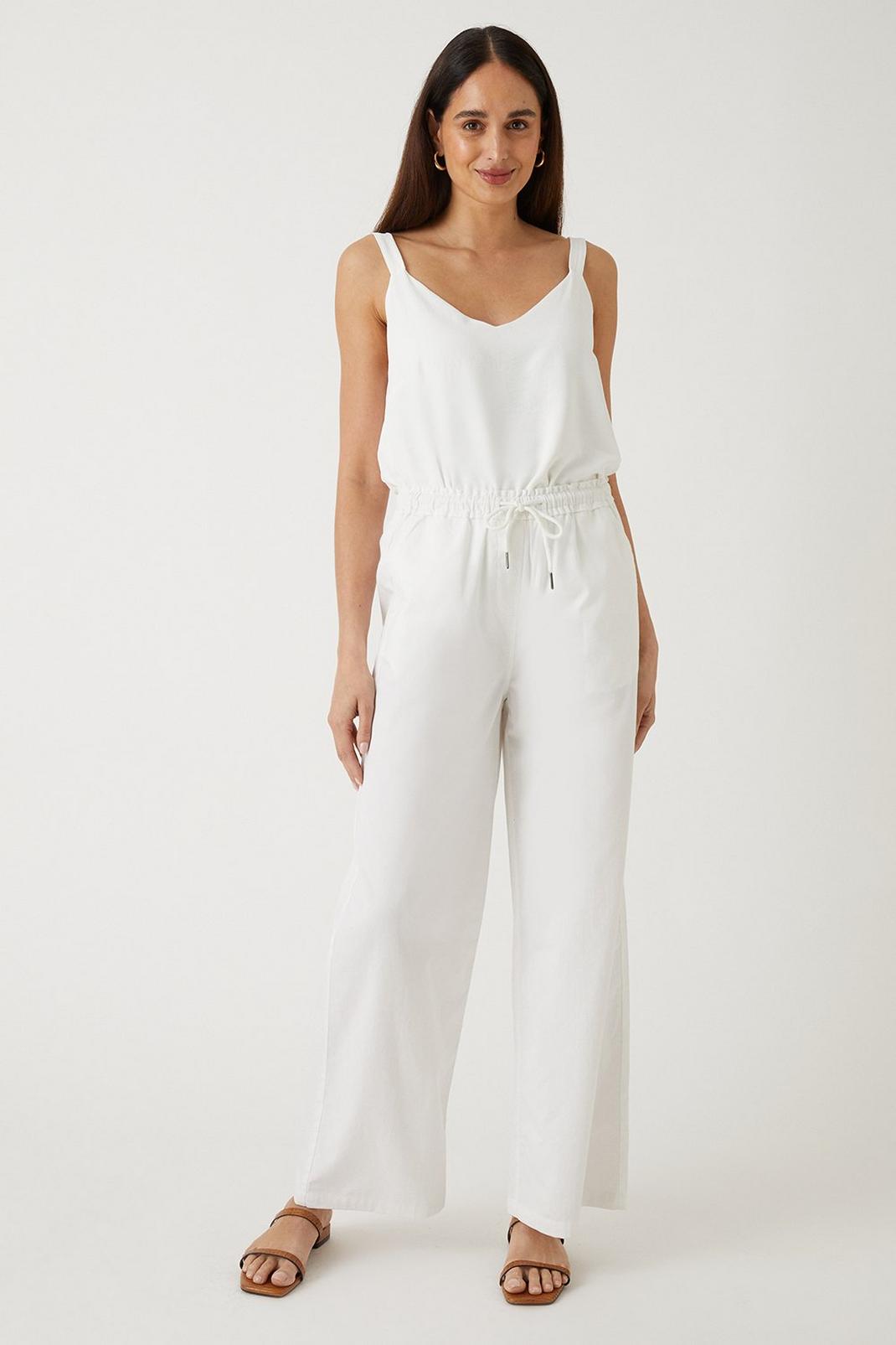 White Elasticated Wide Leg Trousers image number 1