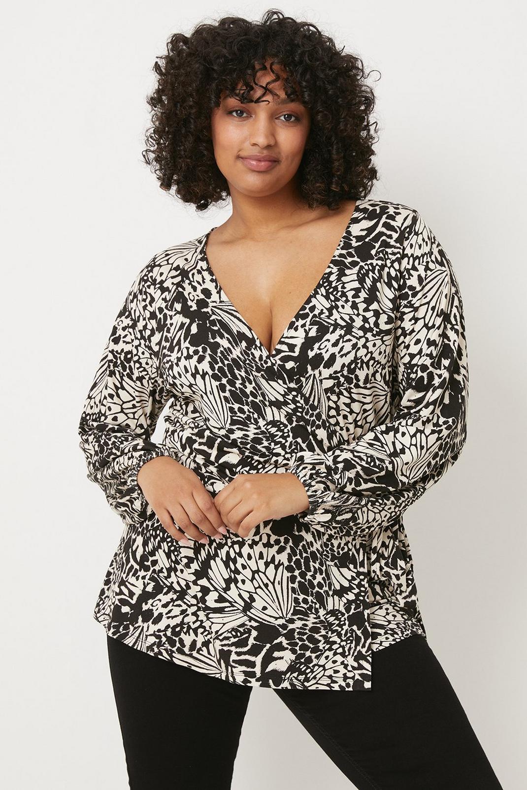 Curve Mono Butterfly Jersey Wrap Top image number 1