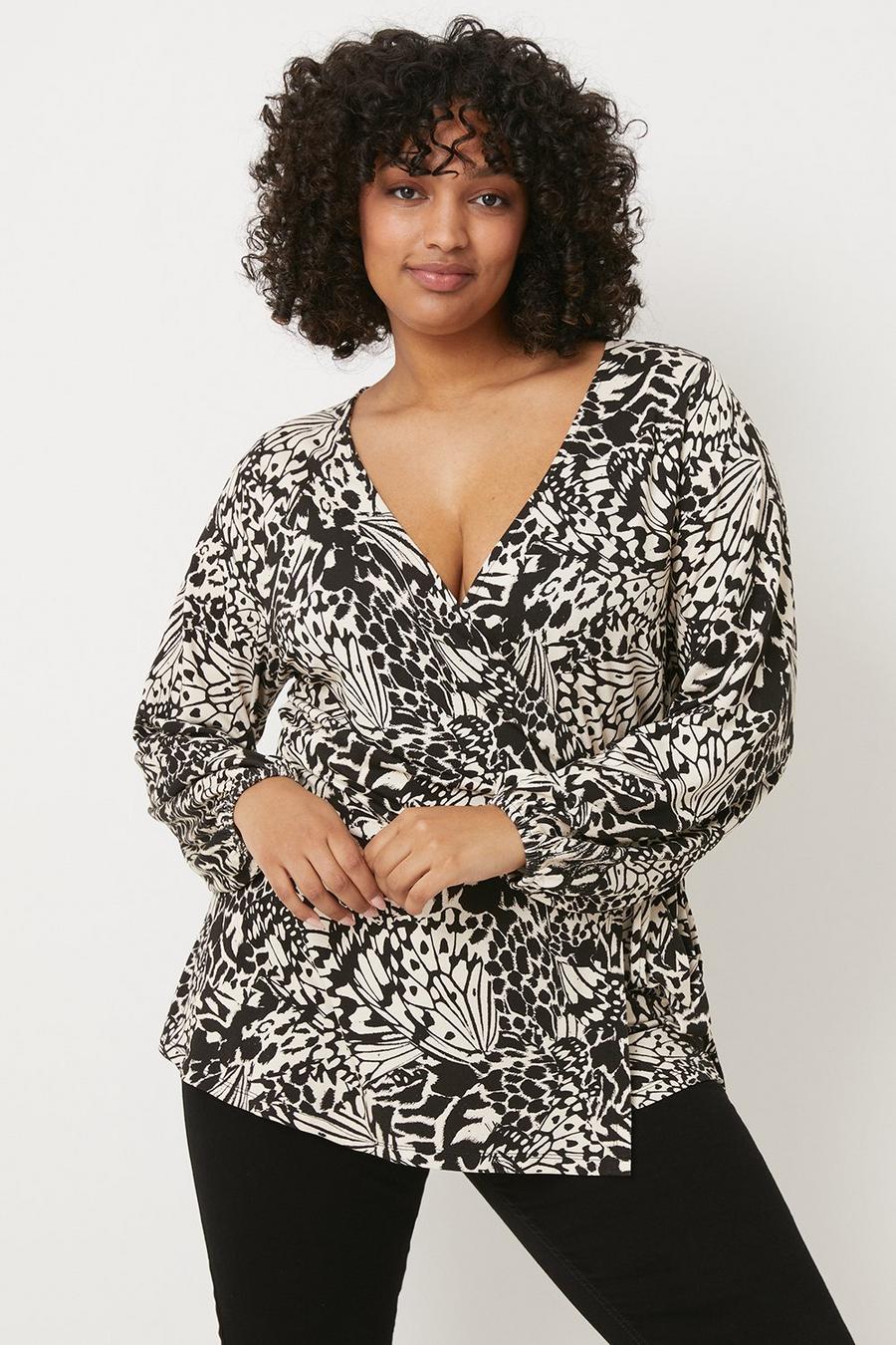 Curve Mono Butterfly Jersey Wrap Top