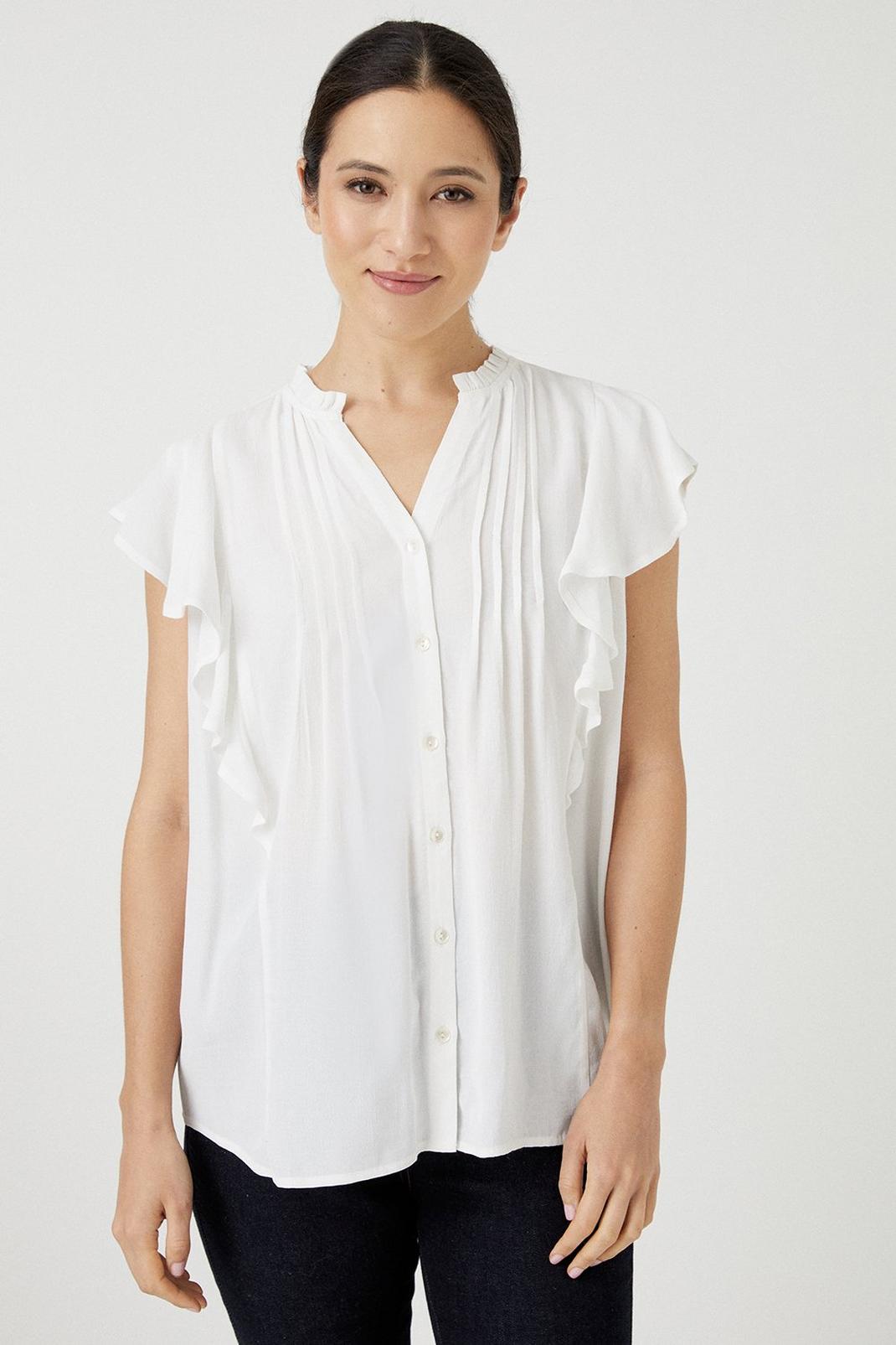 Ivory Tall Plain Short Sleeve Button Through Top image number 1