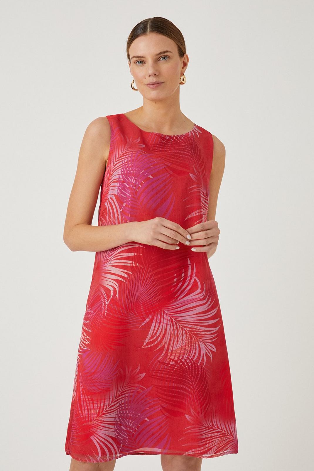 Tall Coral Palm Shift Dress image number 1