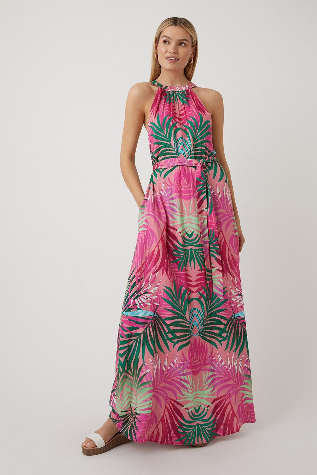 Tall Pink Palm Maxi Dress image number 1
