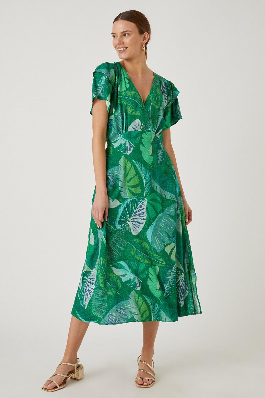 Tall Green Palm Midi Dress image number 1