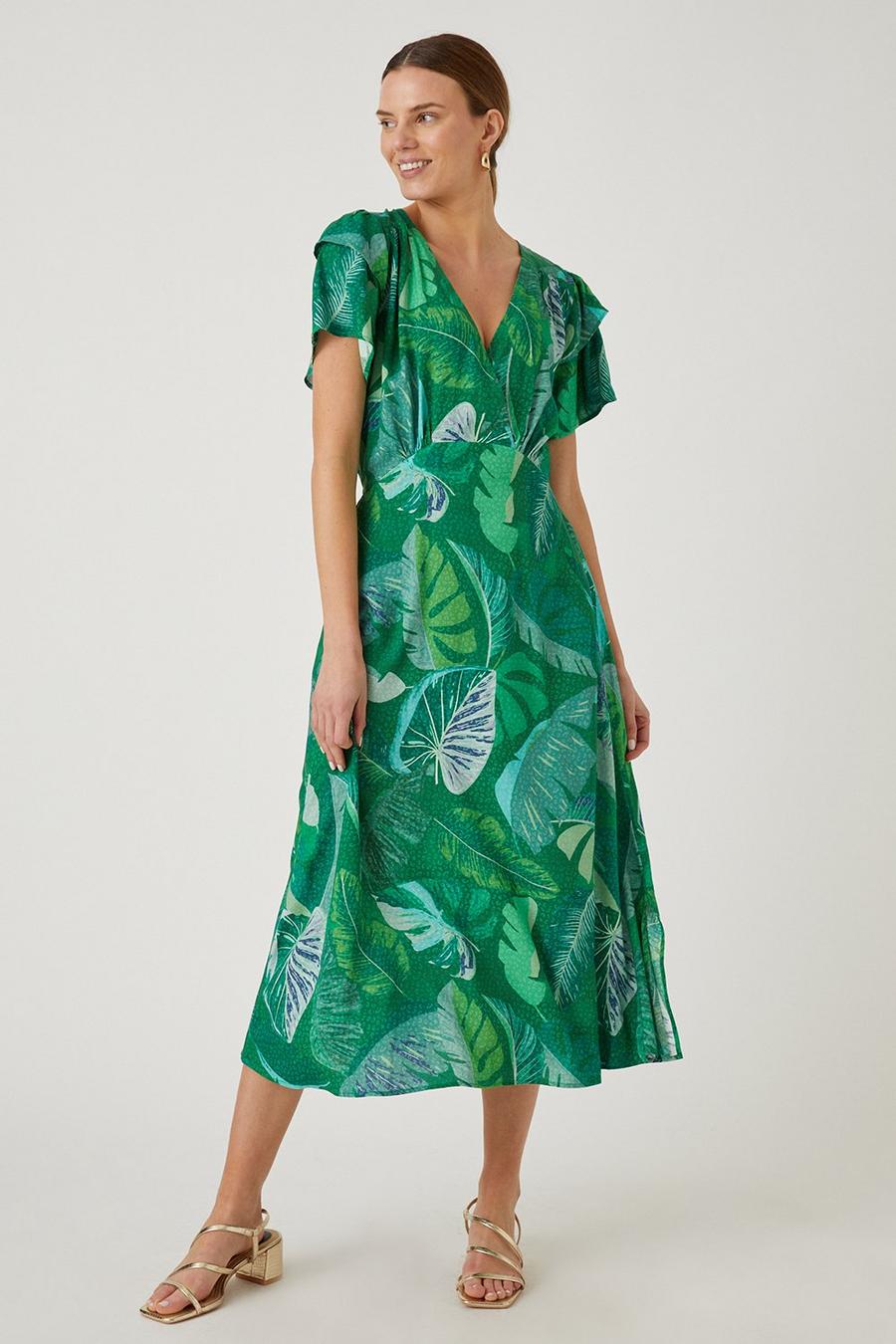 Tall Green Palm Midi Dress