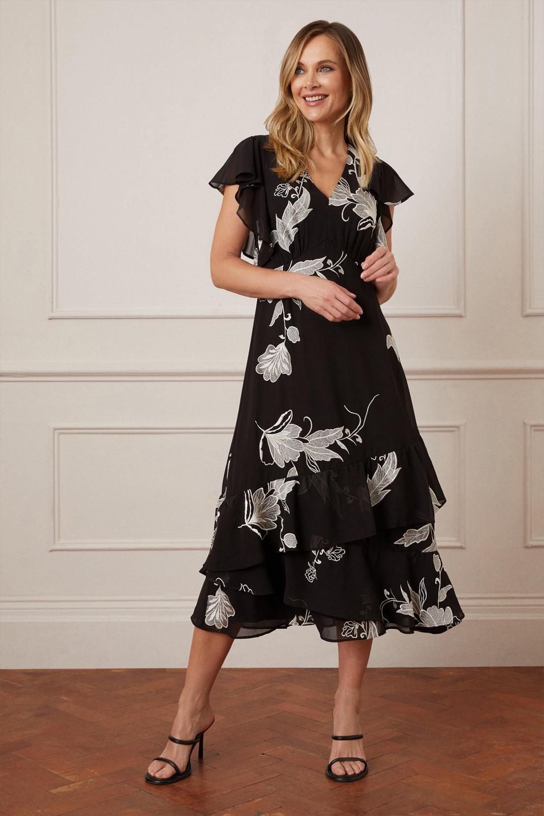 Black Premium Embroidered Ruffle Maxi Dress image number 1