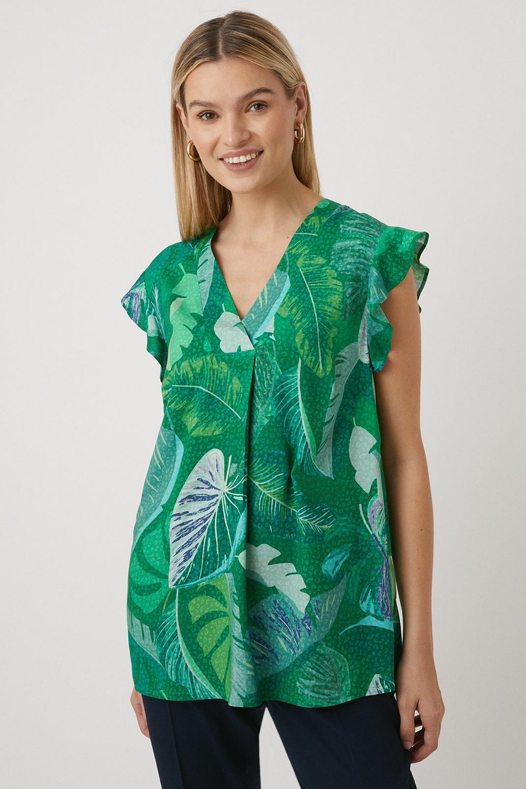 Tall Green Palm V Neck Top image number 1