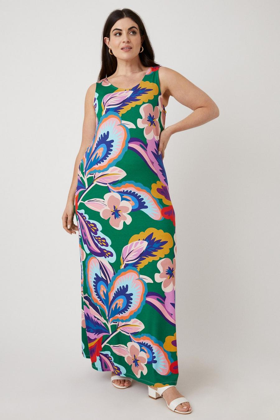 Curve Floral Printed Jersey Maxi Dress