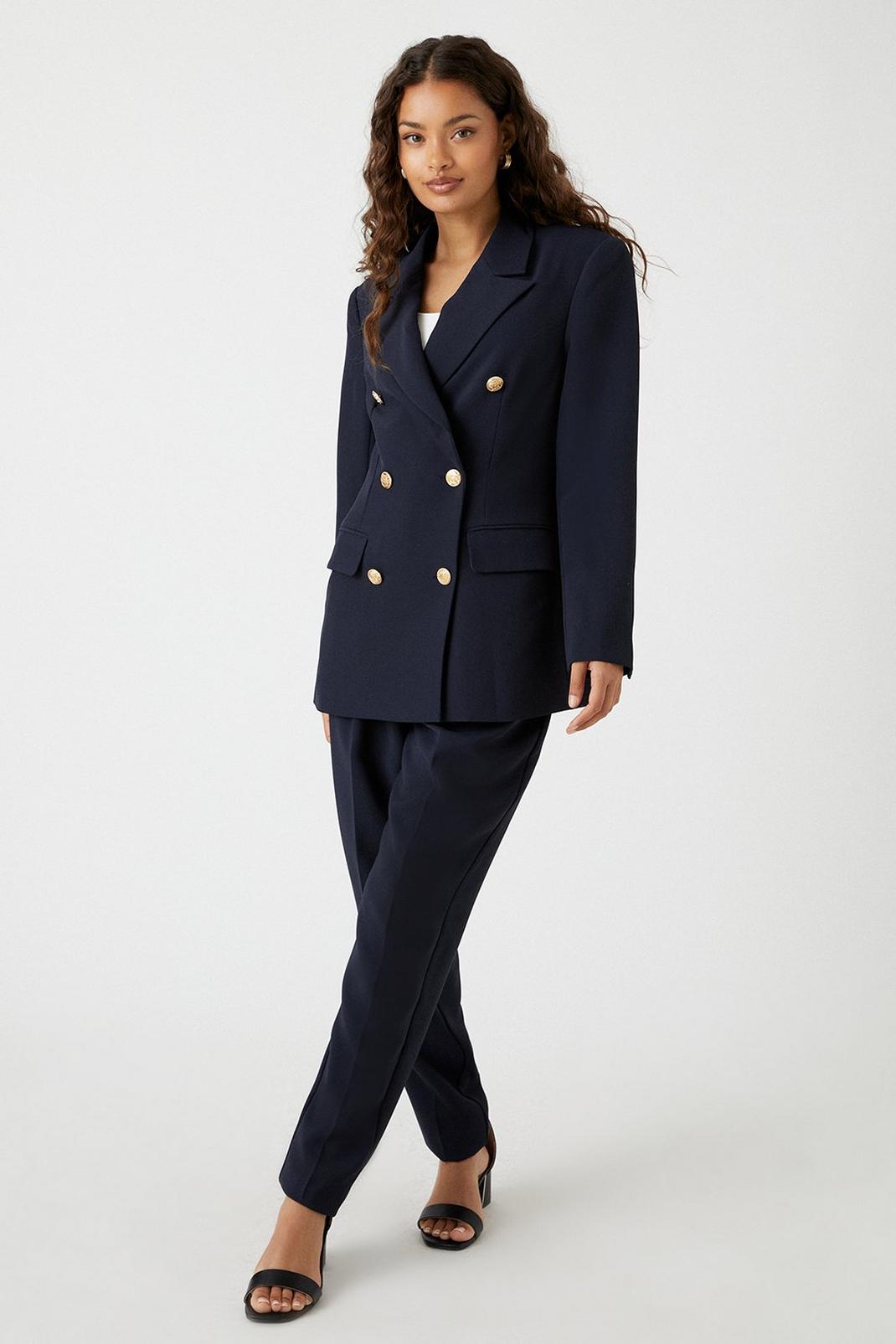 Petite Navy Double Breasted Military Blazer image number 1