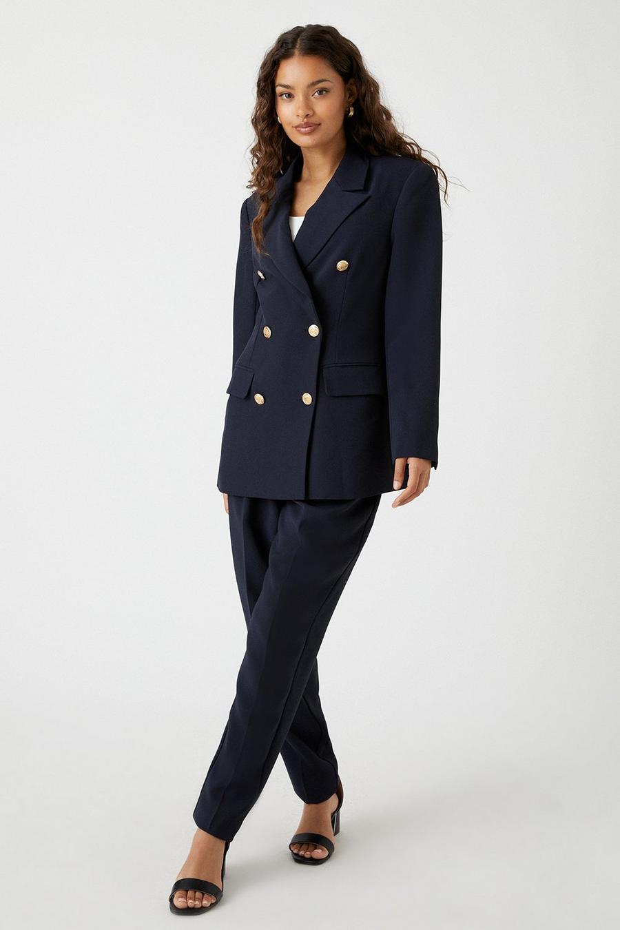 Petite Navy Double Breasted Military Blazer