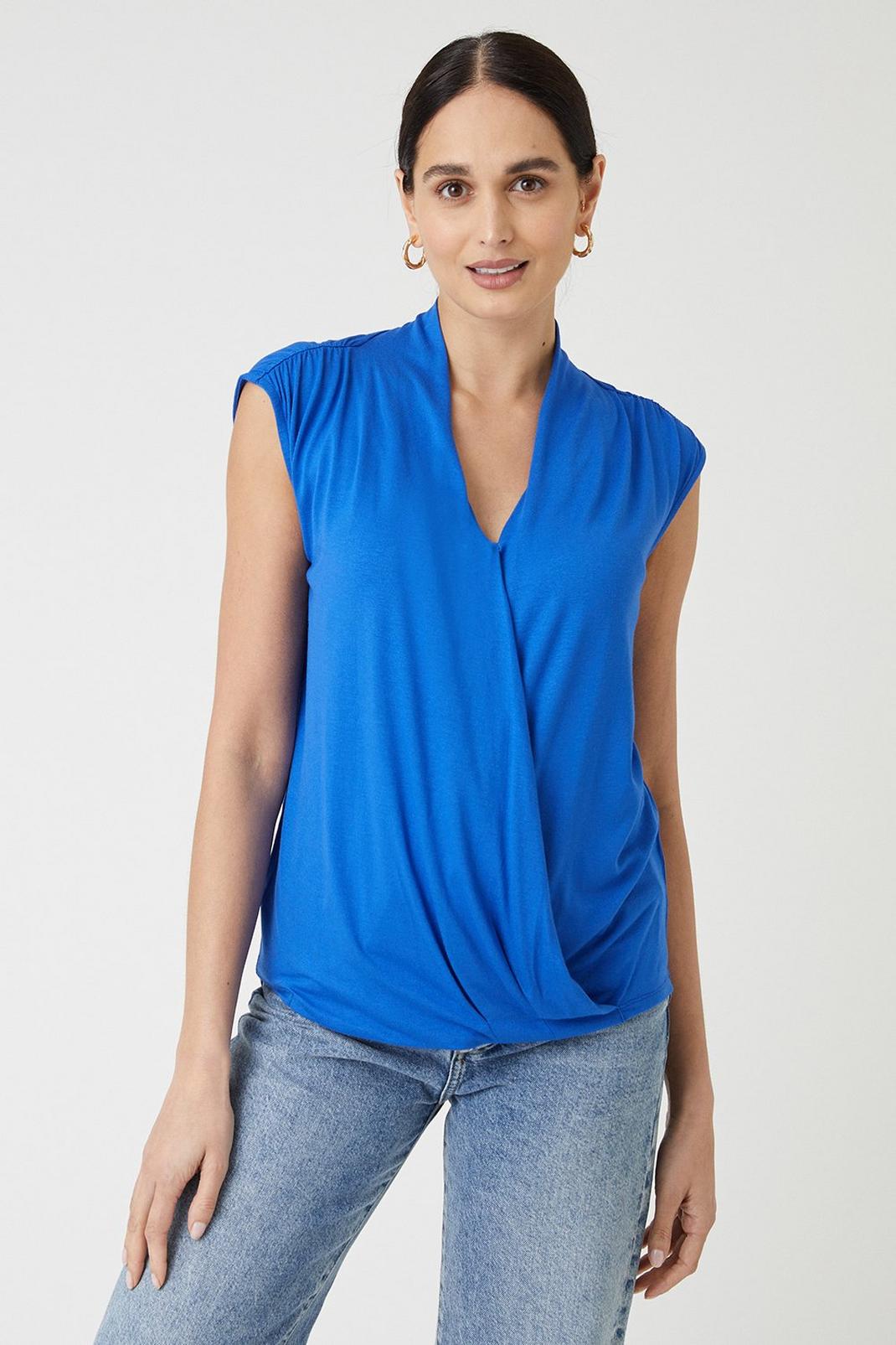 Tall Blue Jersey Sleeveless Wrap Top image number 1