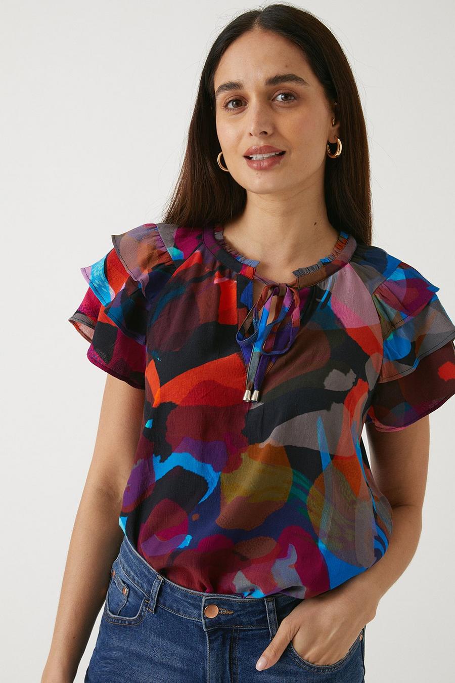 Tall Pink Abstract Ruffle Top