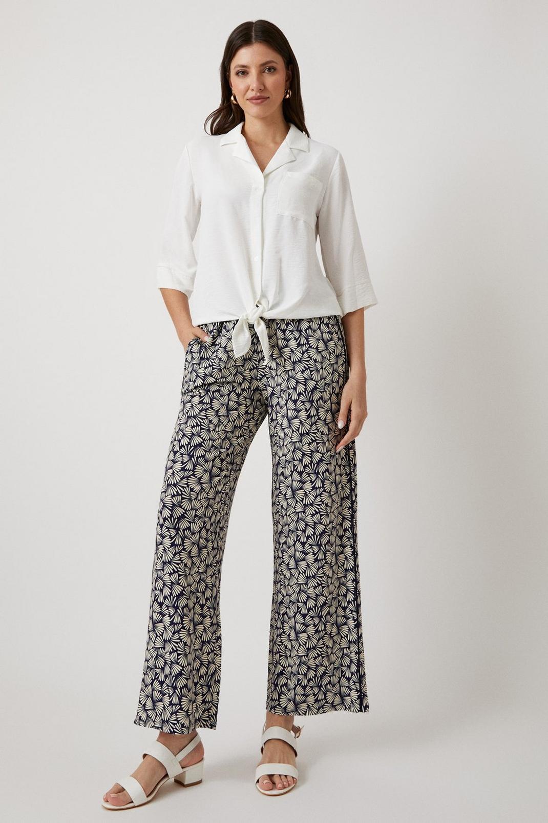 Navy Geo Jersey Wide Leg Trousers image number 1