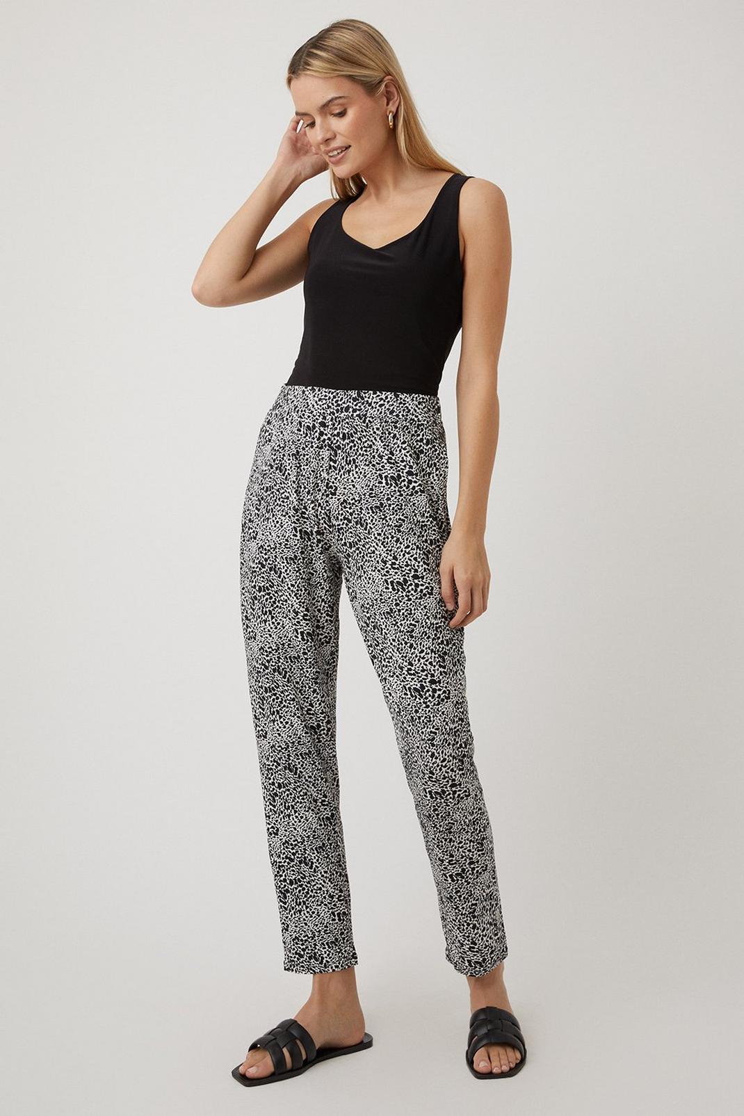 Mono Petite Black Animal Print Jersey Tapered Trousers image number 1