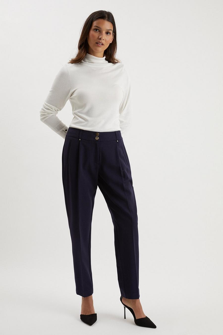 Navy Smart Tapered Leg Trousers