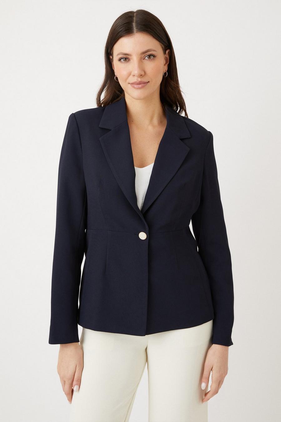 Navy Button Detail Single Breasted Blazer 