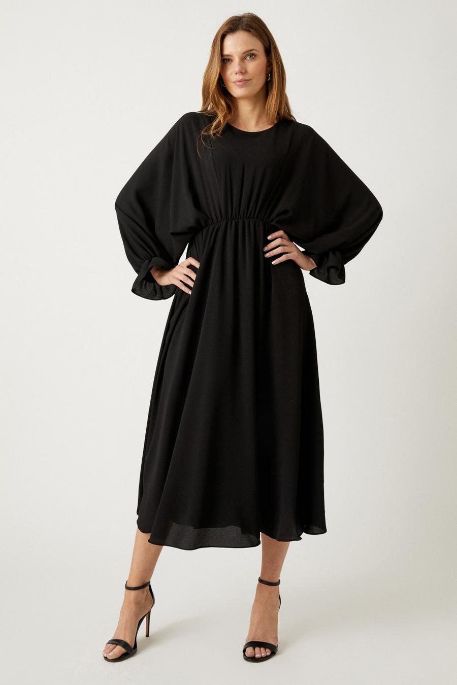 Black Volume Sleeve Maxi Dress