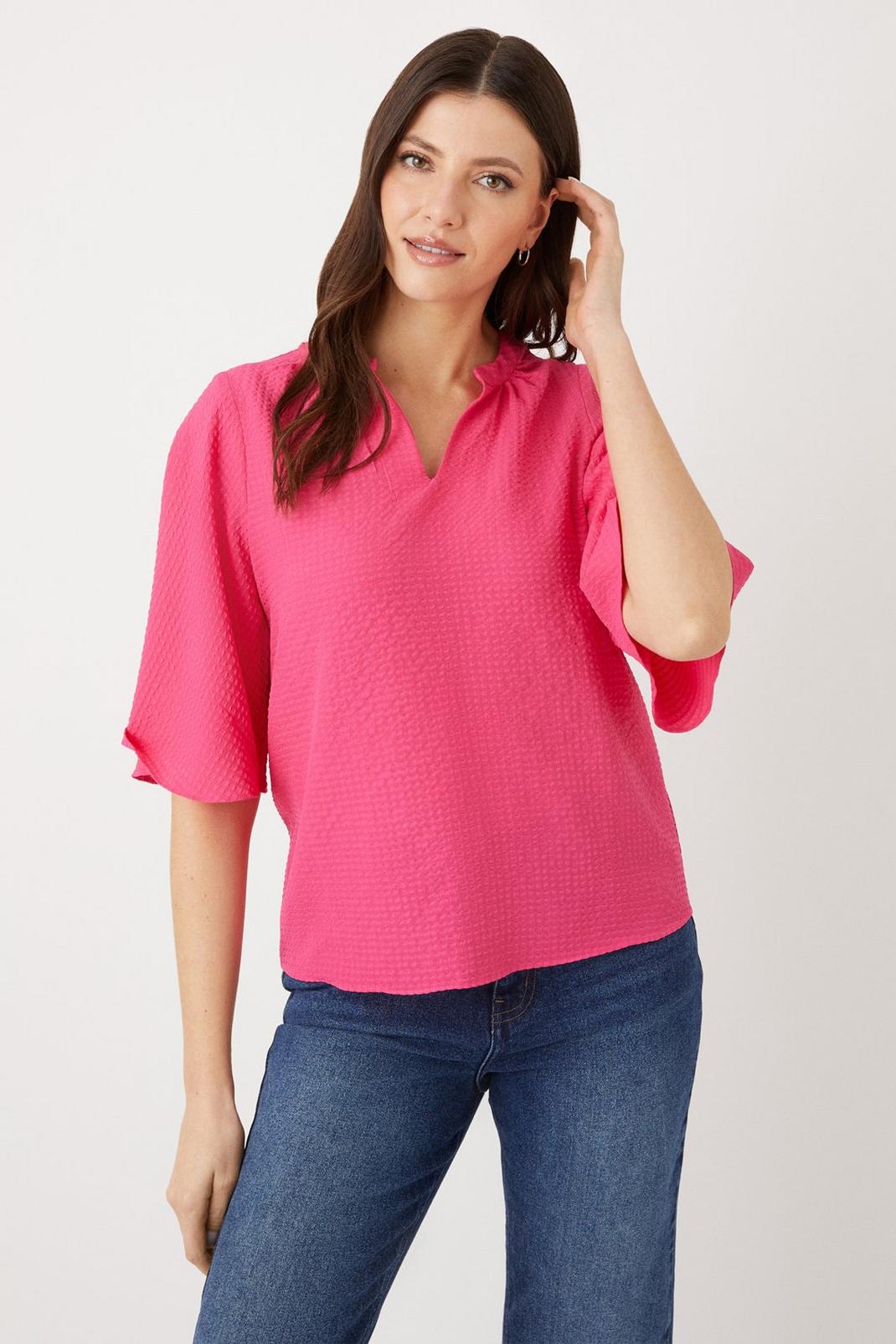 Pink Textured Flute Sleeve Top image number 1