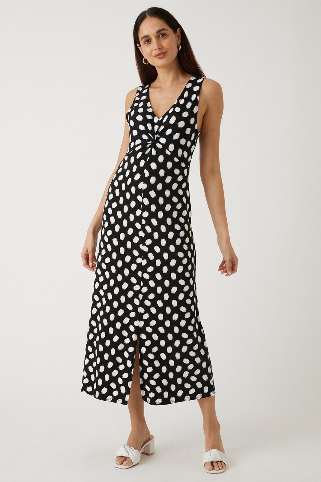 Mono Spot Print Ruch Front Jersey Maxi Dress image number 1