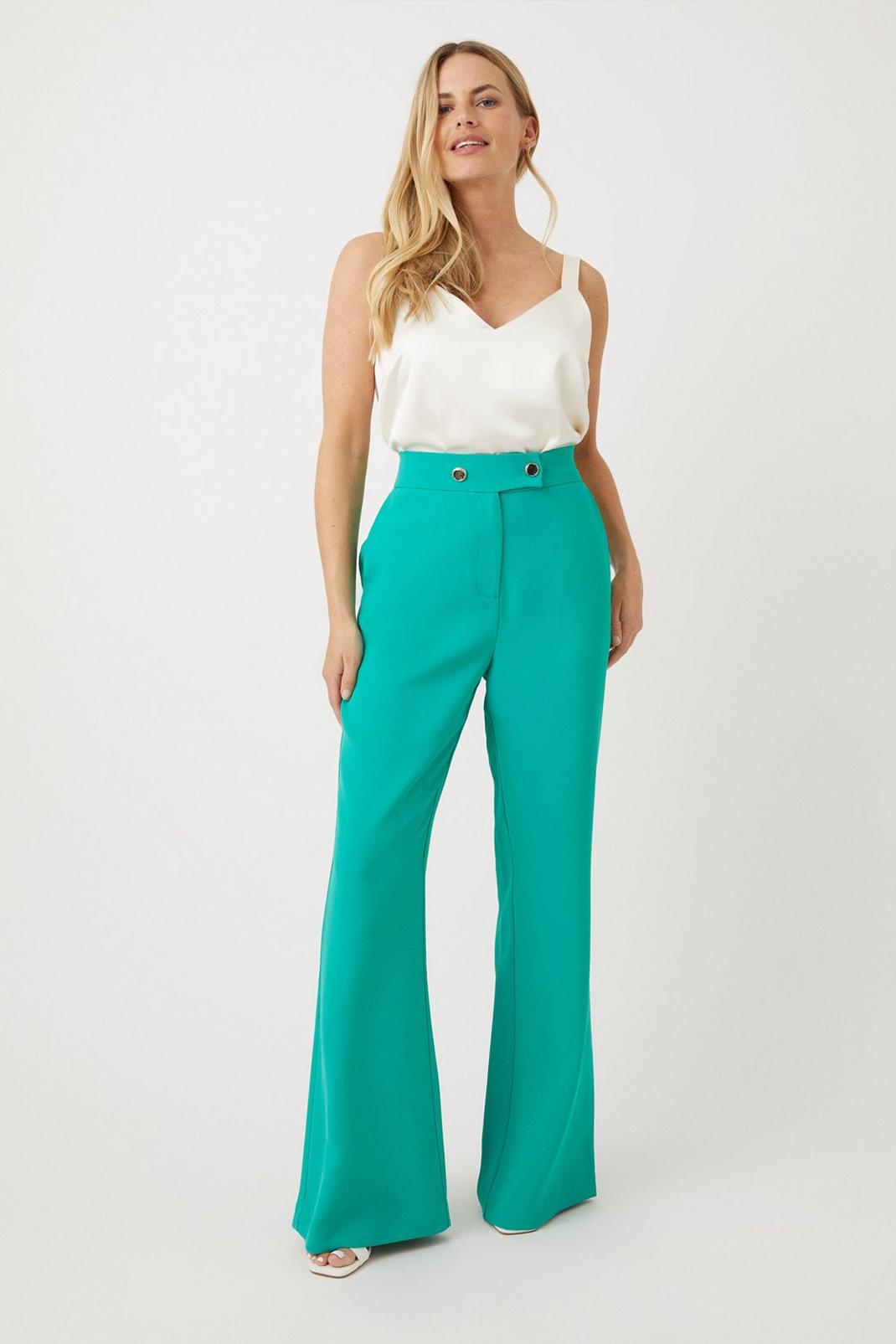Teal Petite Double Button Wide Leg Trousers image number 1
