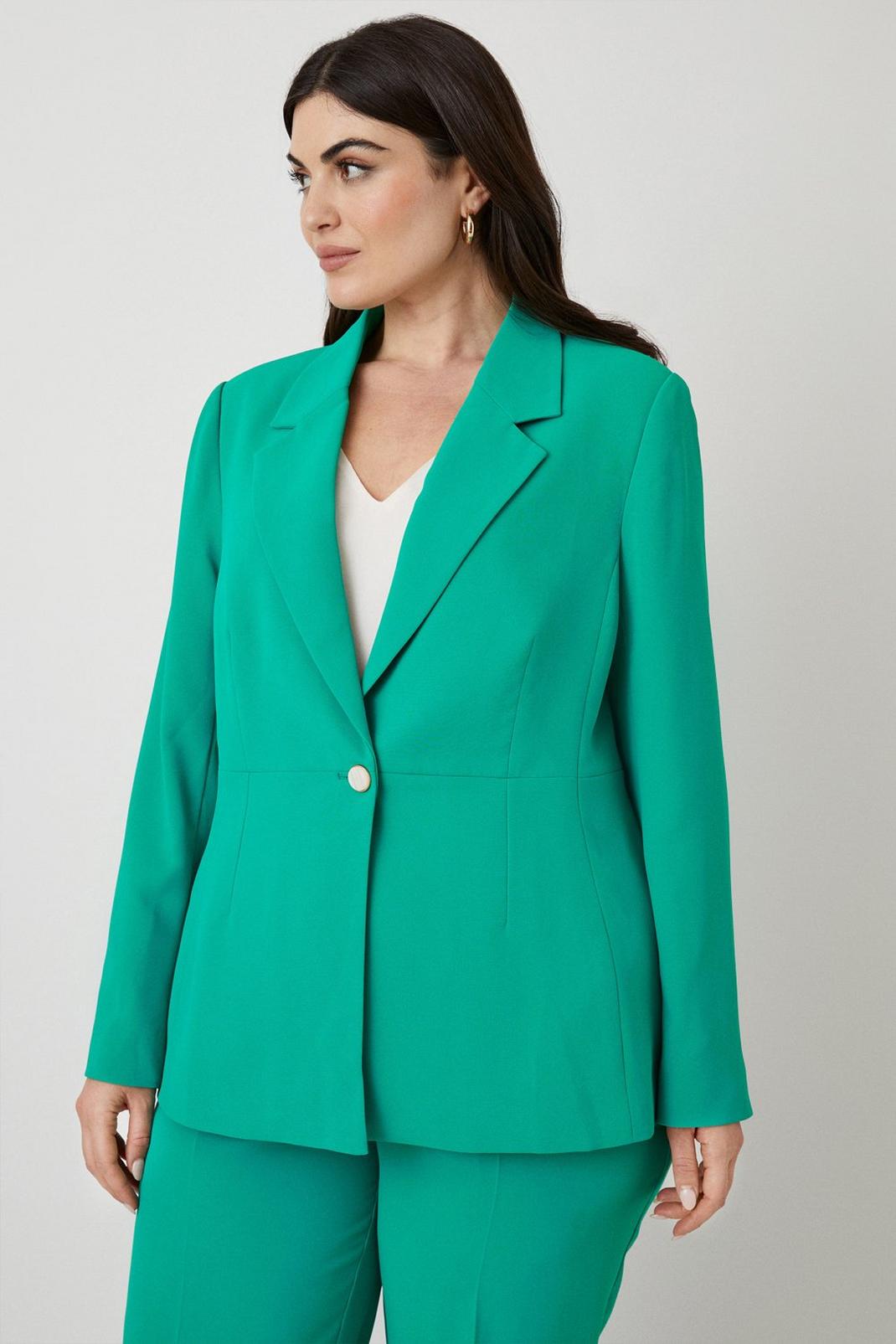 Teal Curve Button Detail Single Breasted Blazer image number 1
