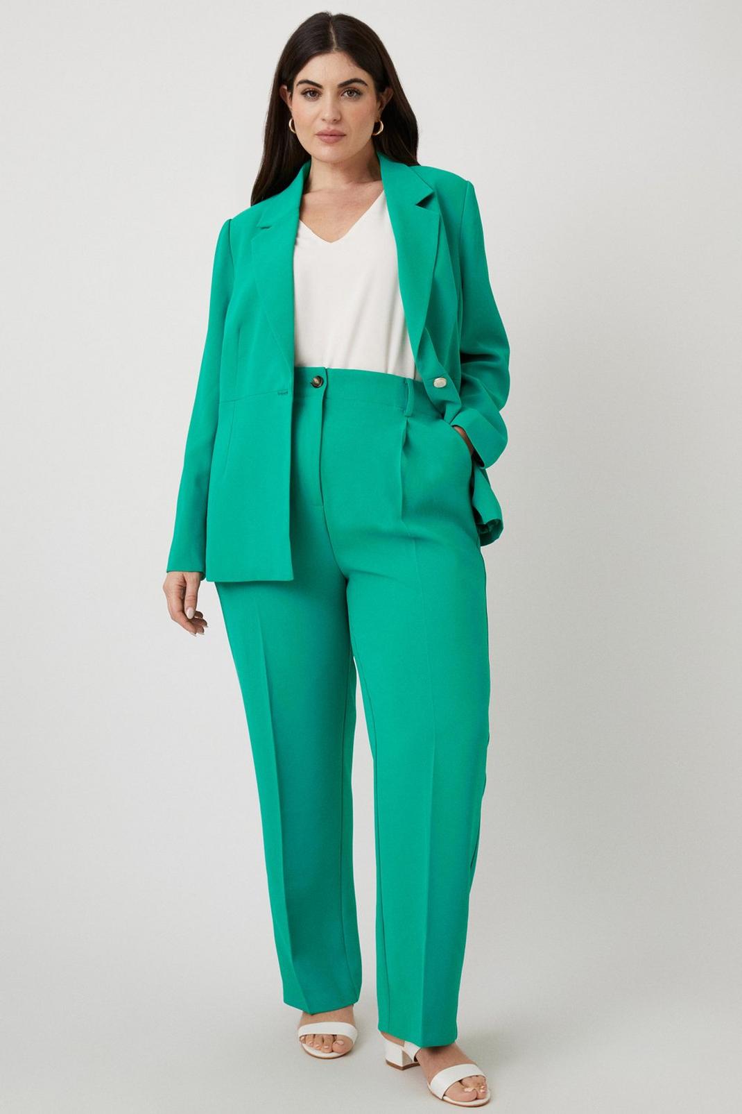 Teal Curve Elasticated Back Tapered Trousers image number 1