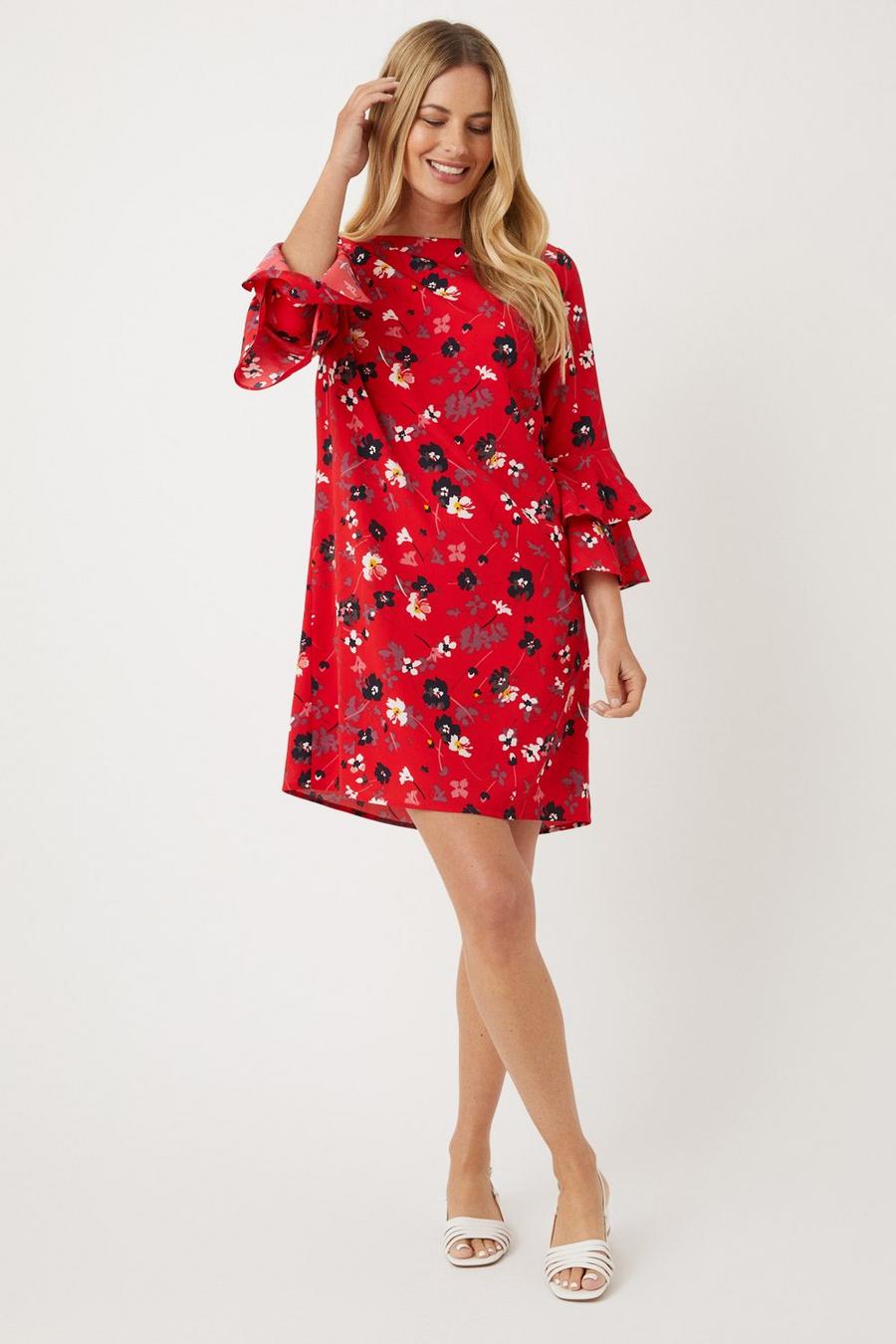 Petite Red Floral Shift Dress