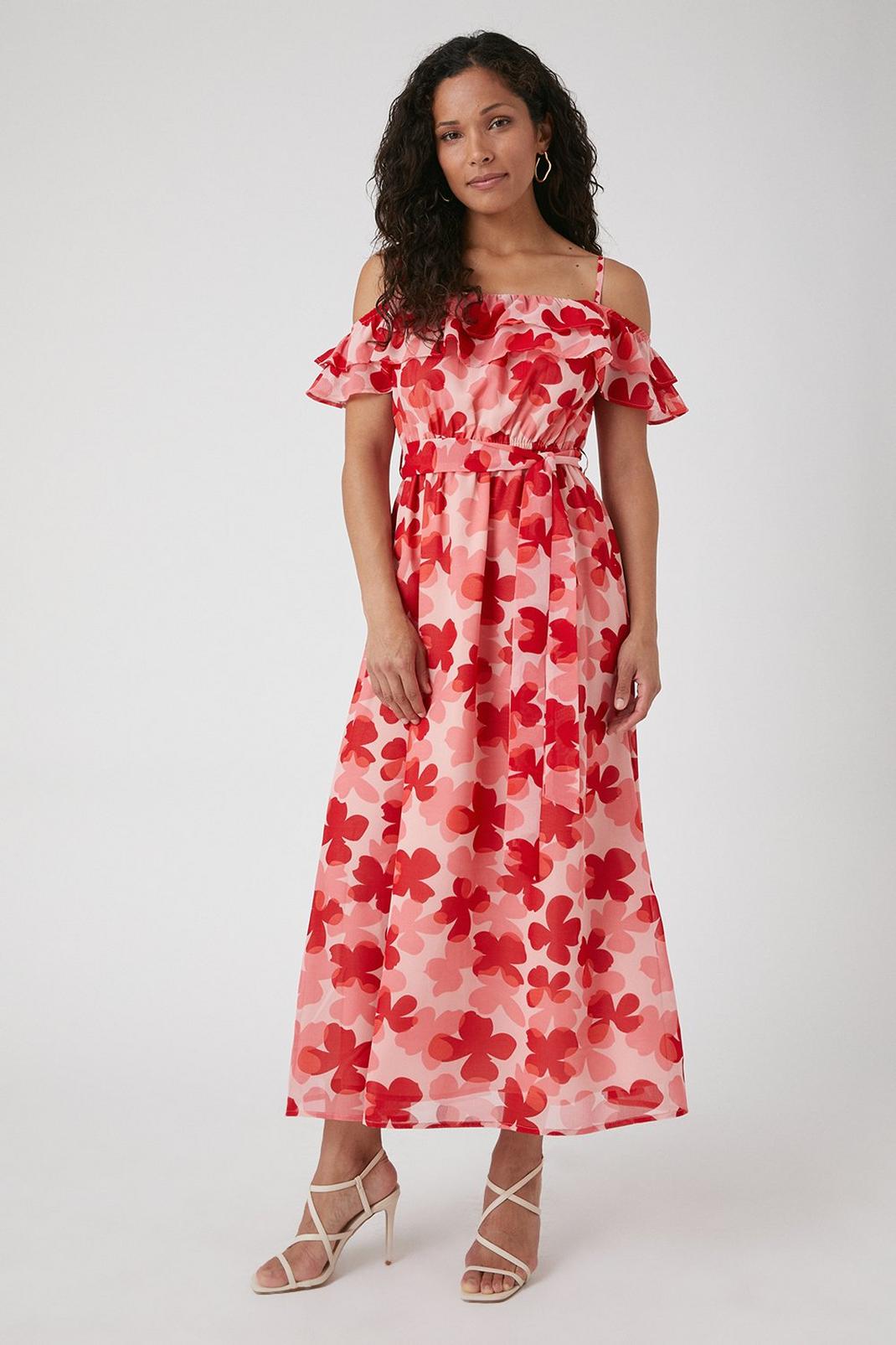 Petite Pink Floral Ruffle Maxi Dress image number 1