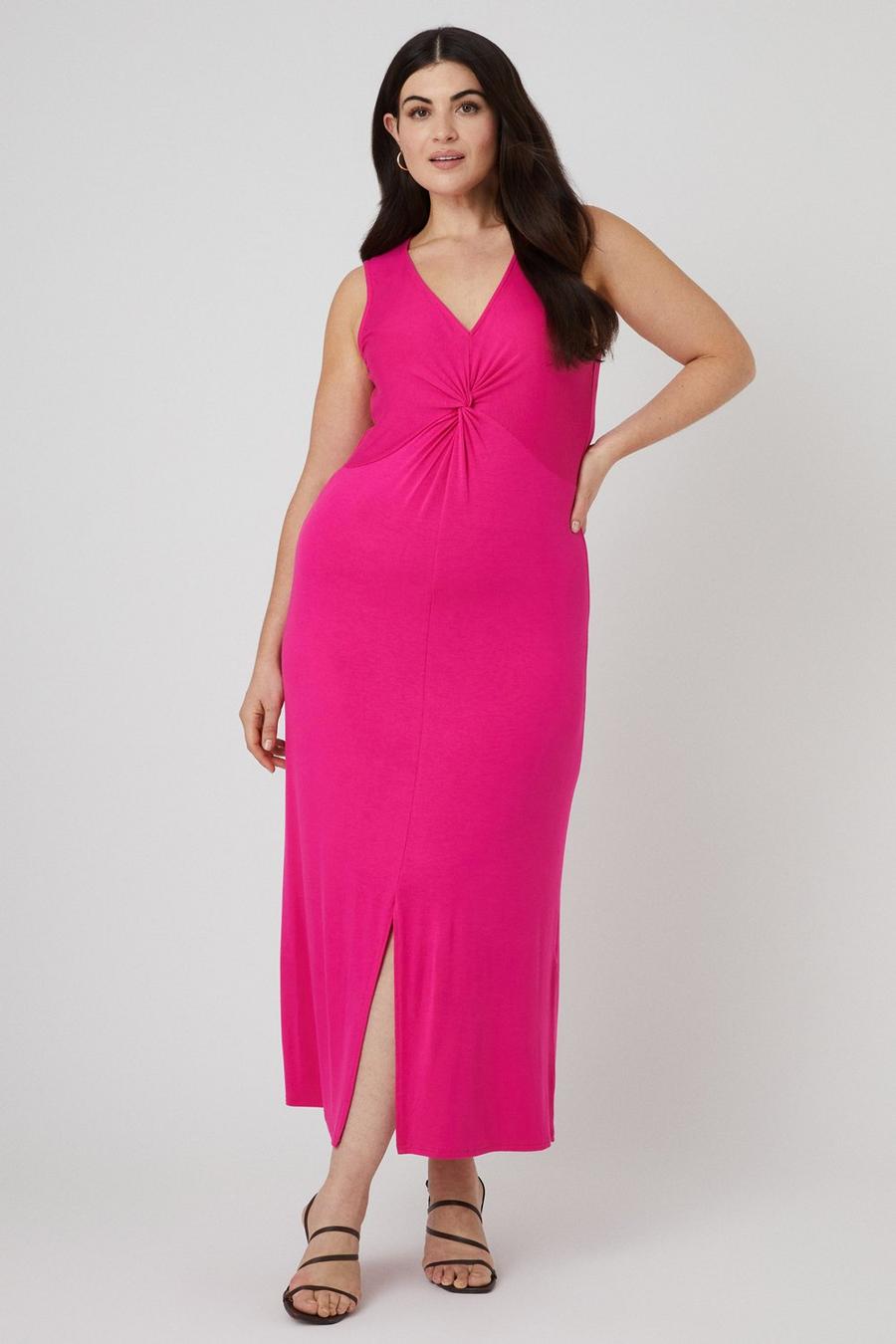 Curve Pink Twist Front Jersey Midi Dress