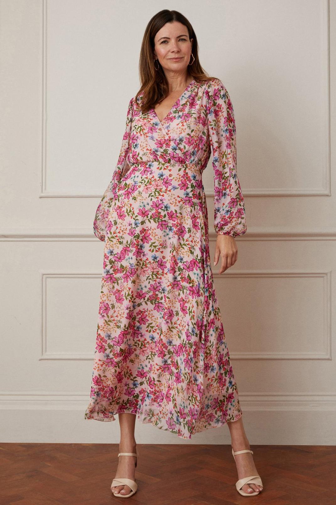 Blush Tall Floral Print Silk Mix Maxi Dress image number 1