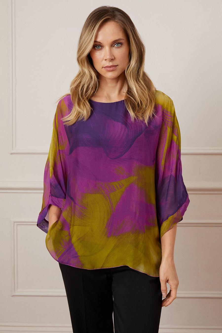 Abstract Silk Mix Overlay Top