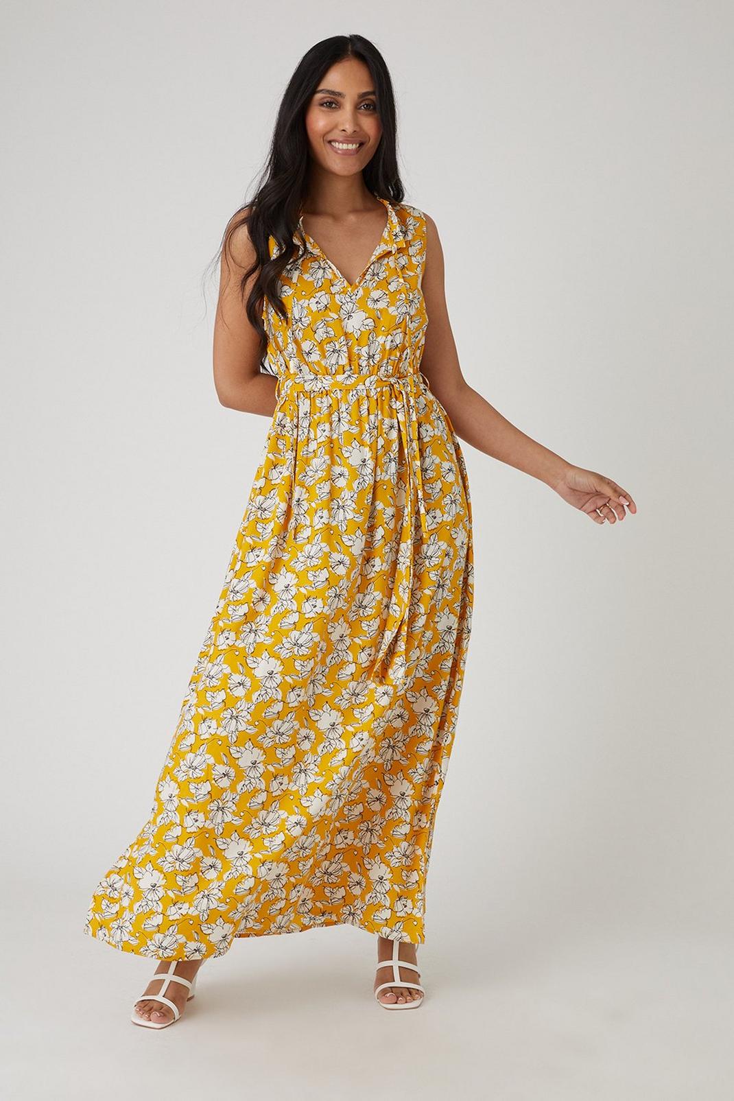 Petite Yellow Floral Woven Maxi Dress image number 1