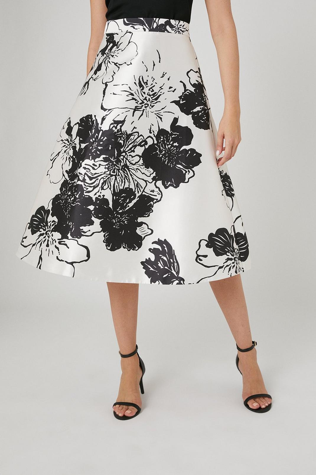 Ivory Premium Floral Printed A Line Skirt image number 1