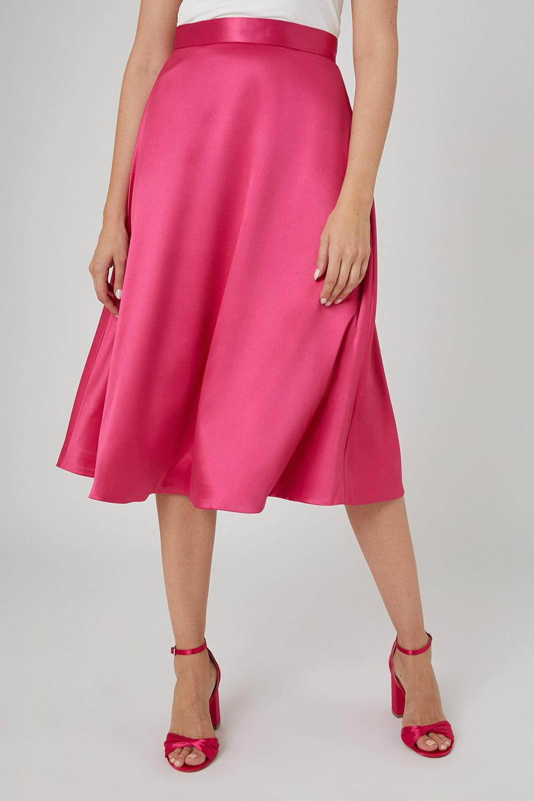 Pink Premium Satin A Line Skirt image number 1