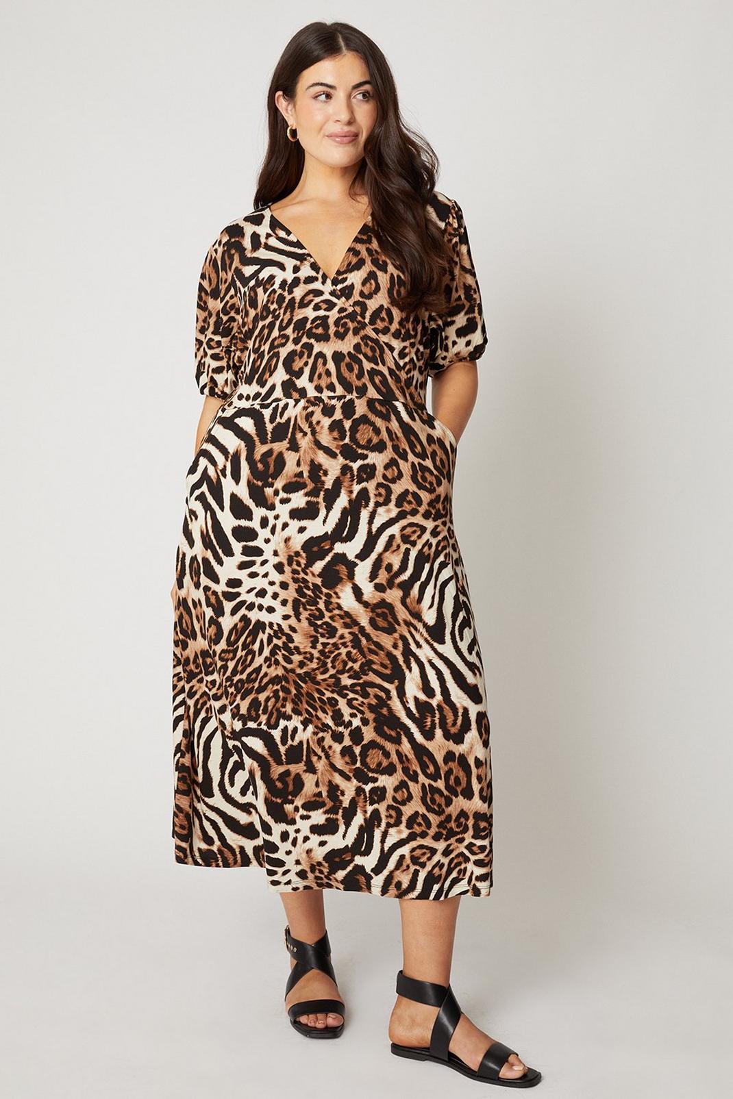 Curve Animal Print Wrap Jersey Dress image number 1