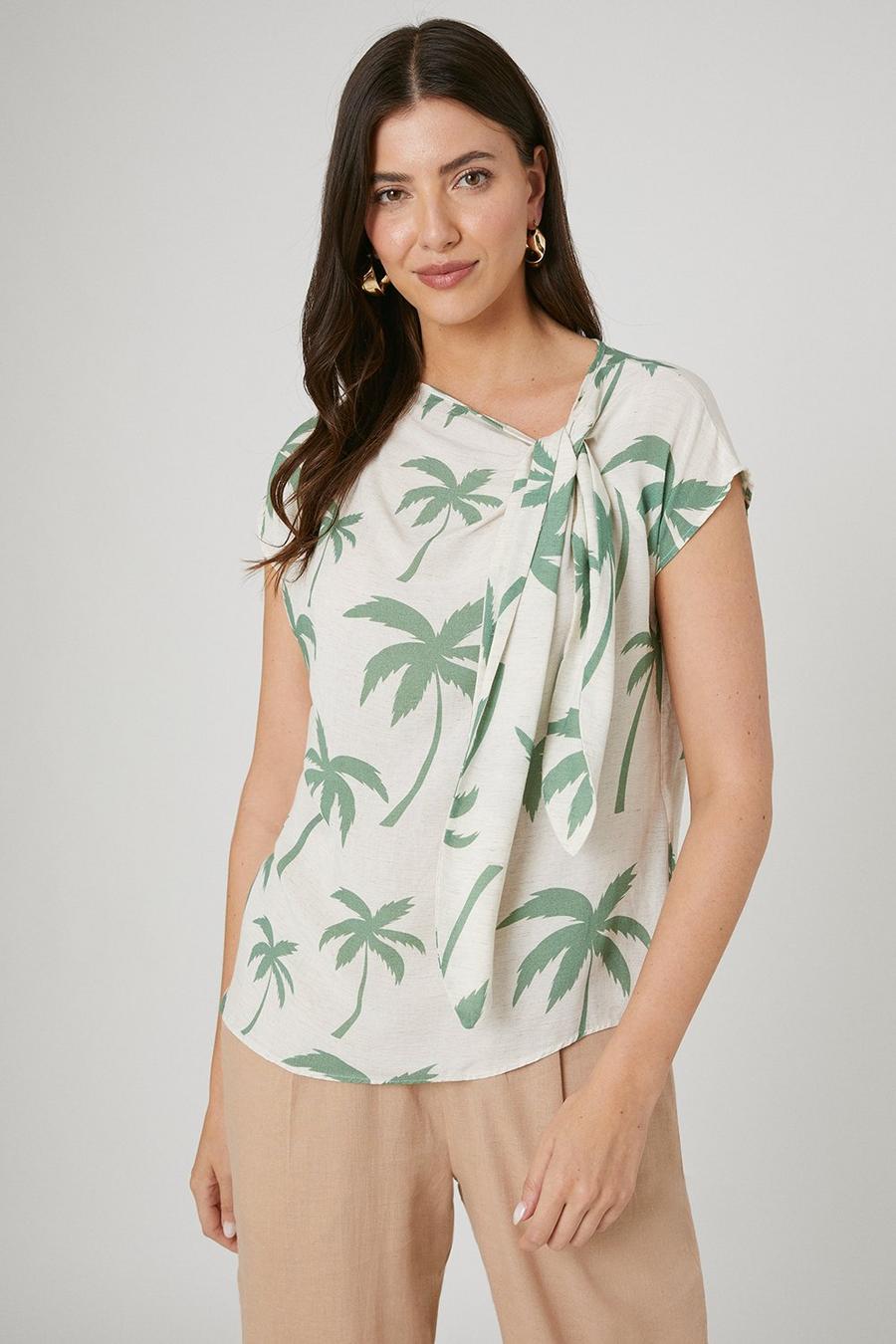Green Palm Knot Detail Shell Top 