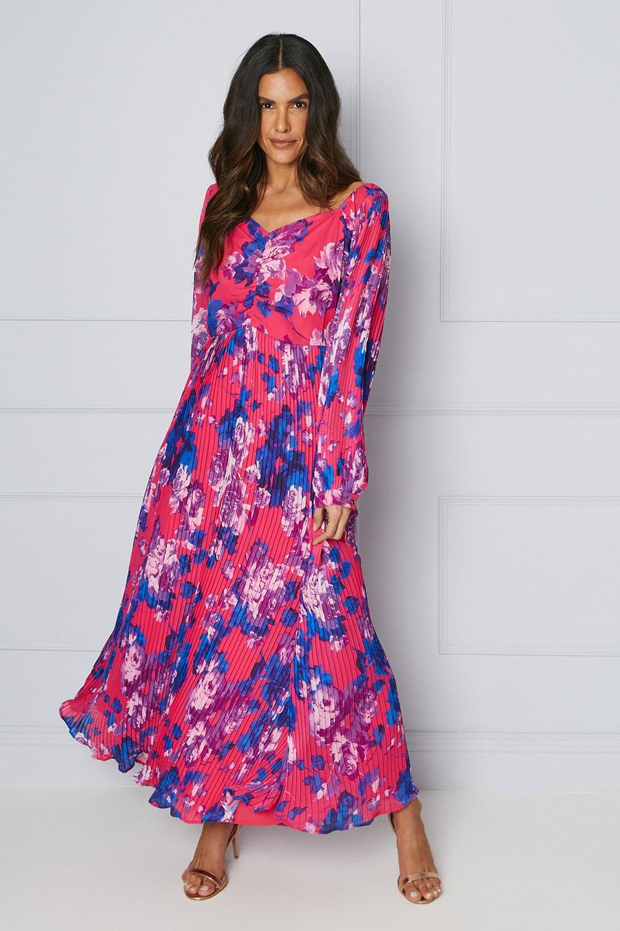 Tall Floral Pleated Ruched Midaxi Dress