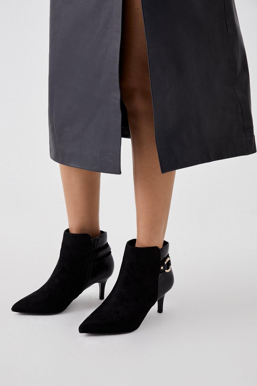 Wide Fit Annie Ring Detail Pointed High Heel Shoe Boots
