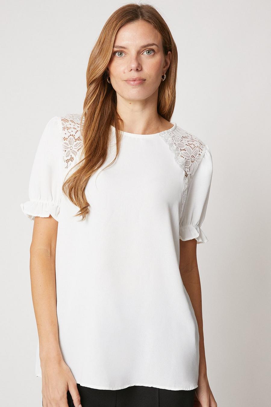 Lace Insert Puff Sleeve Blouse
