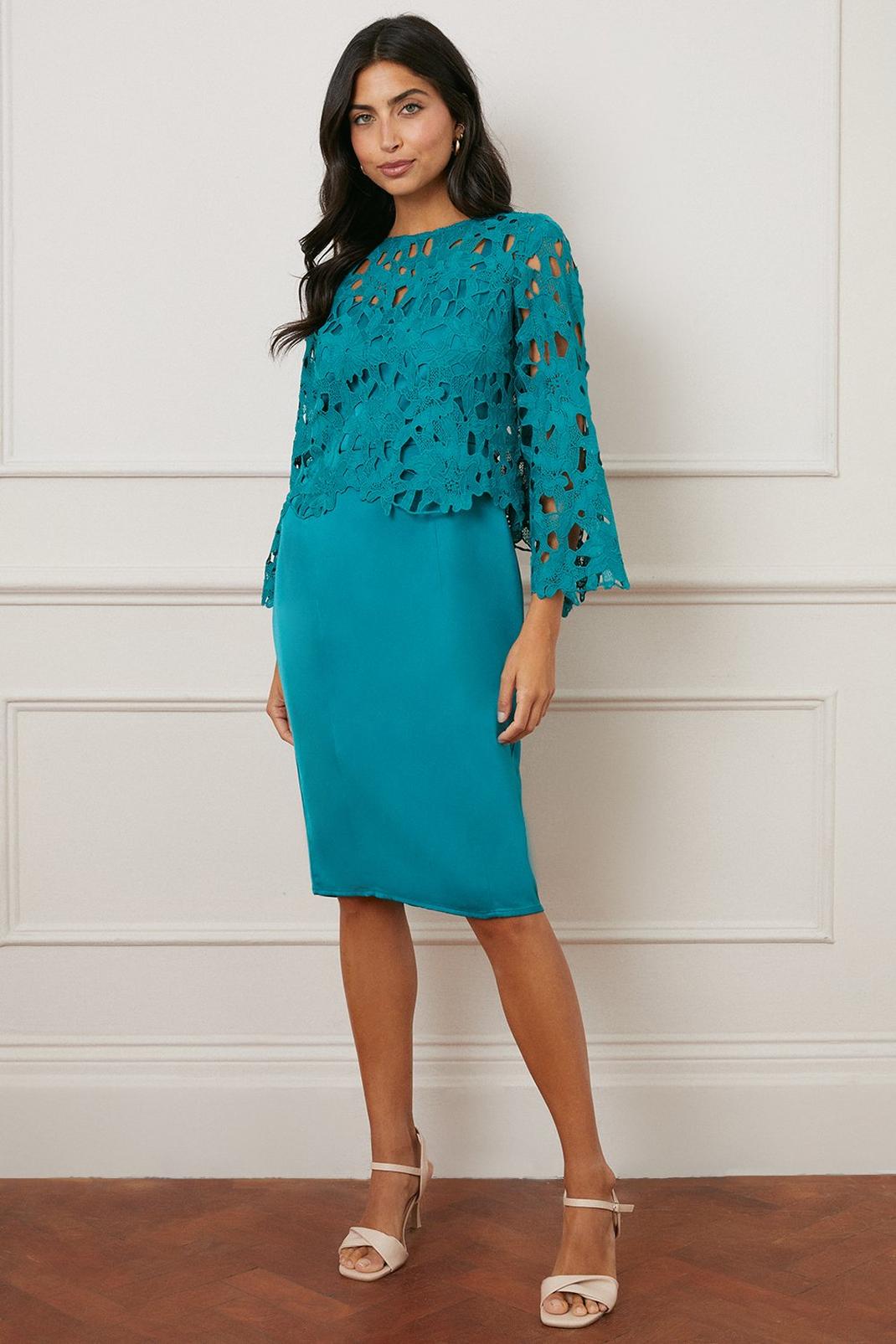 Emerald Lace 2 In 1 Overlay Midi Dress image number 1