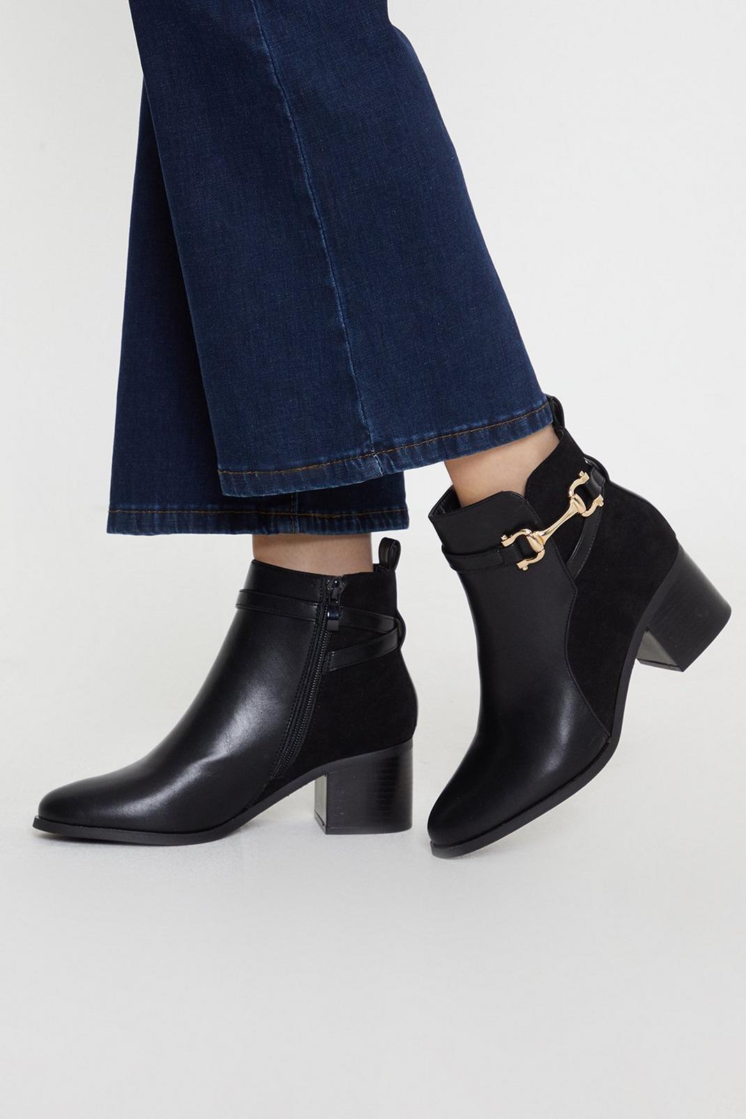 Black Antonia Side Snaffle Two Tone Heeled Ankle Boots image number 1
