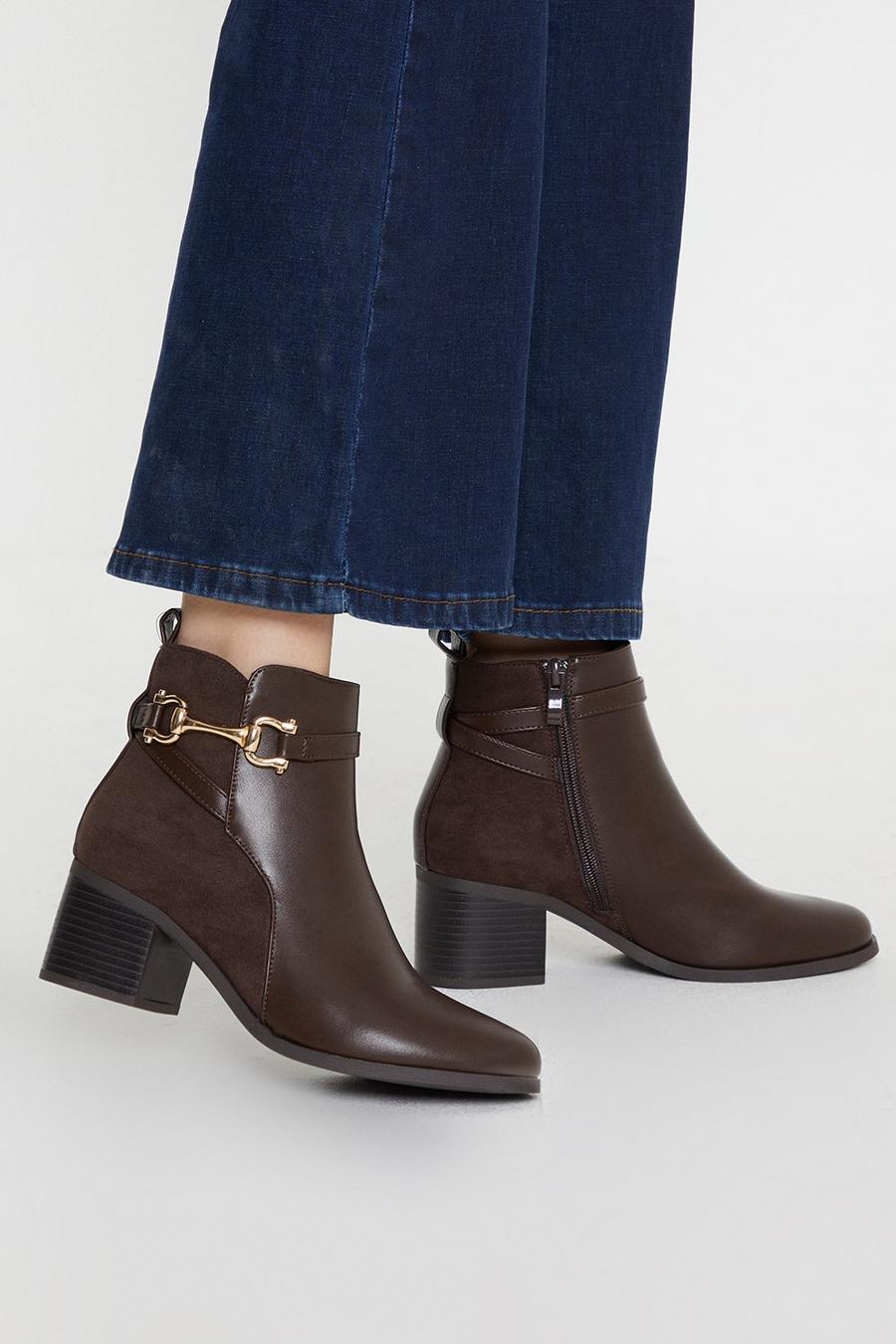 Antonia Side Snaffle Two Tone Heeled Ankle Boots