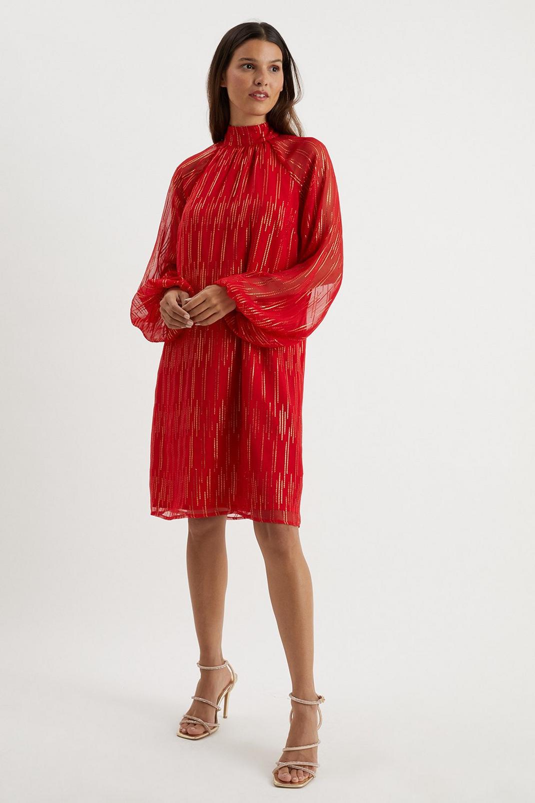 Red Tall Glitter Print Tie Back Shift Dress  image number 1