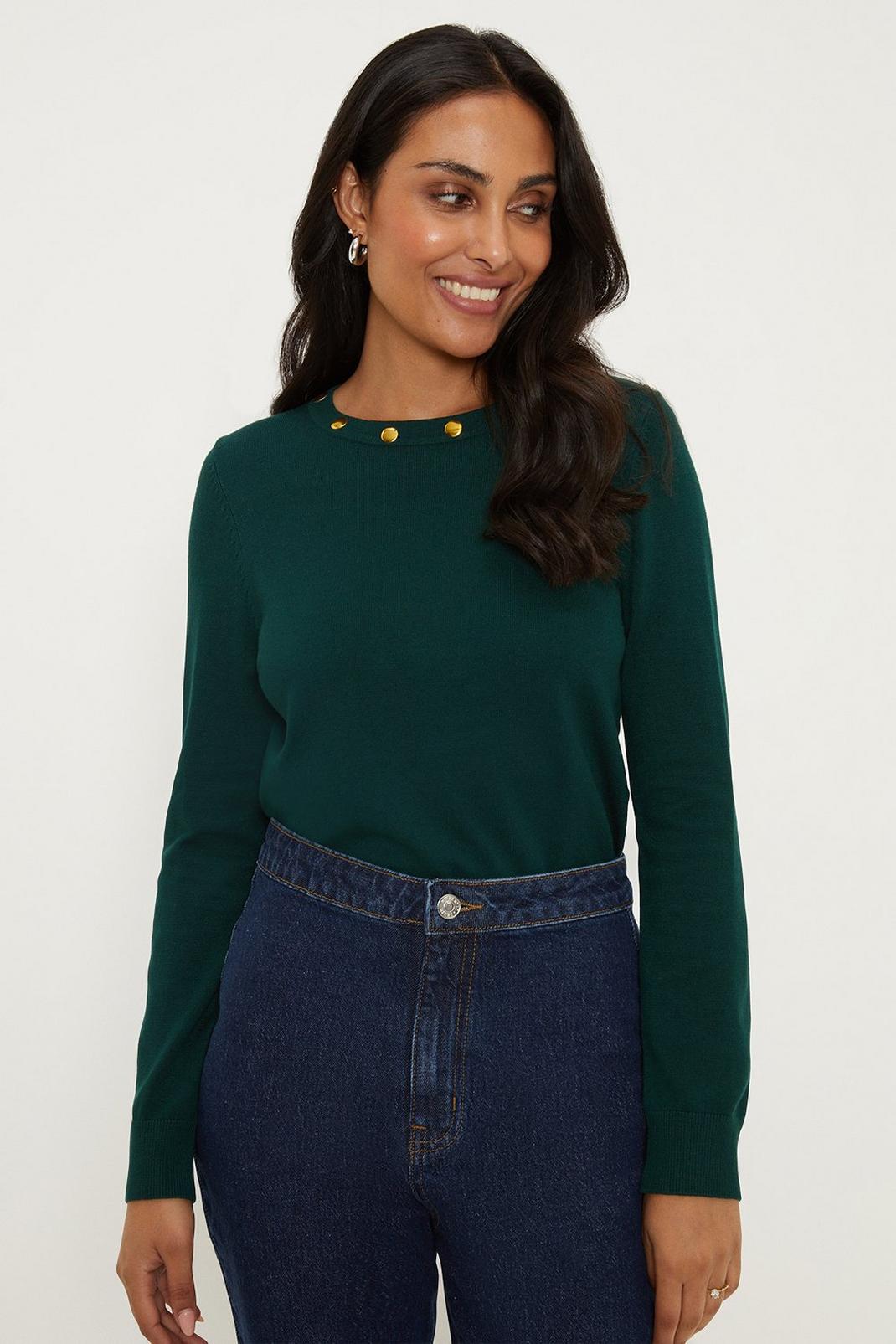 Forest Petite Button Neck Crew Jumper image number 1
