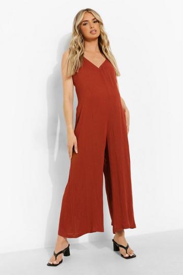 Maternity Slouchy Tie Strap Jumpsuit rust