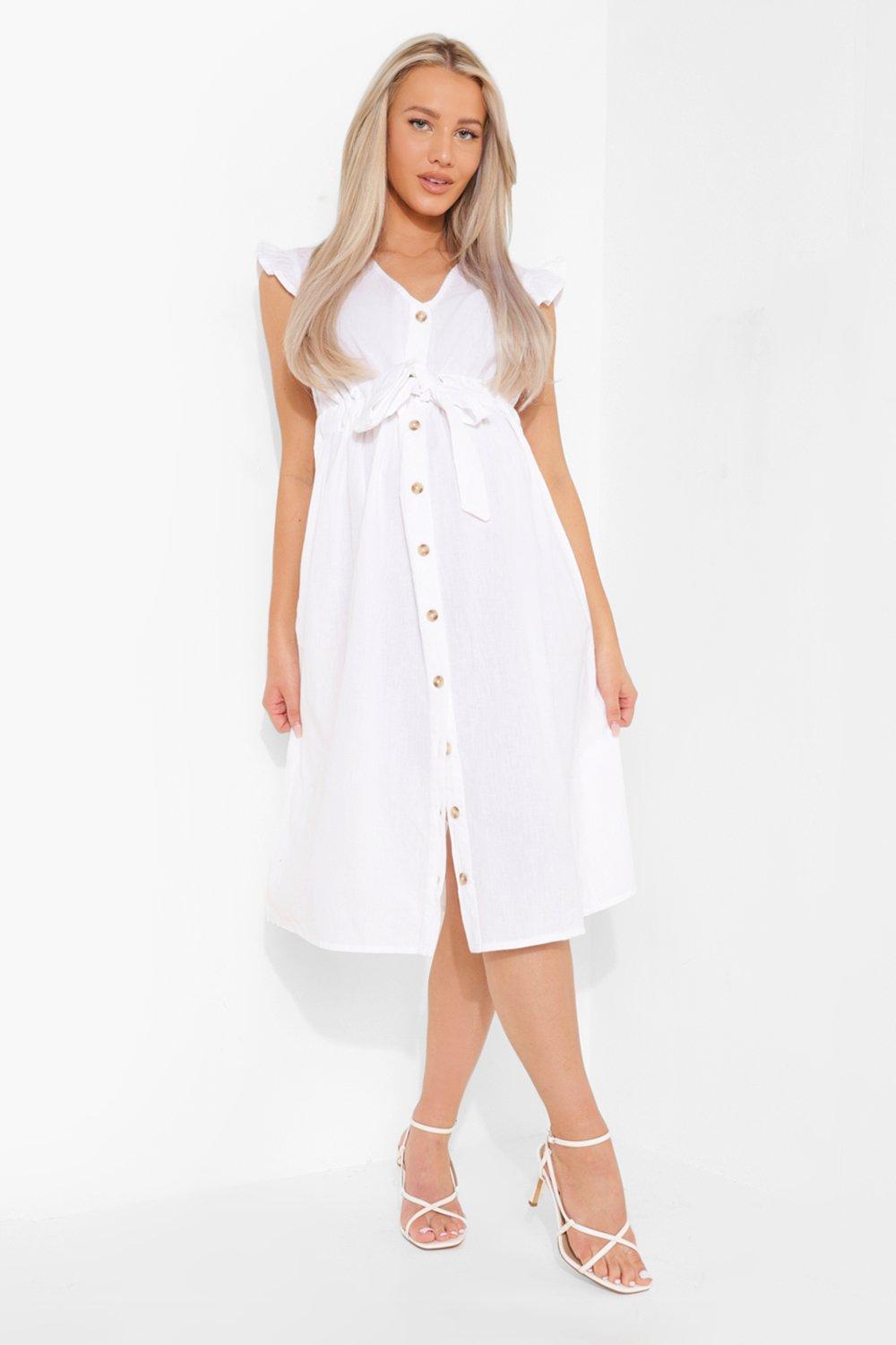 White button outlet up midi dress