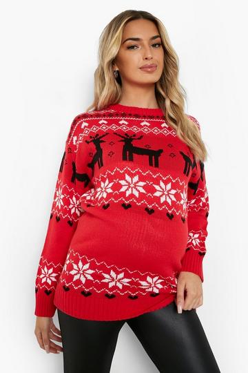 Maternity Recycled Fairisle Christmas Jumper red