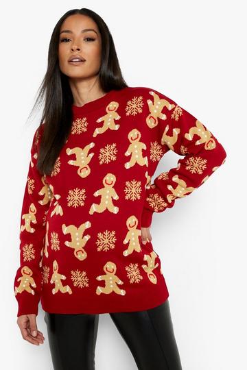 Maternity Gingerbread Christmas Jumper red